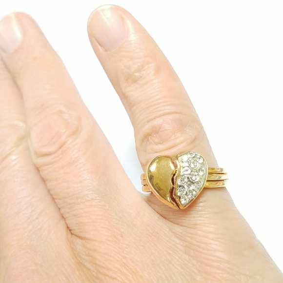 Gold tone Rhinestone Broken Heart Ring - Picture 2 of 3